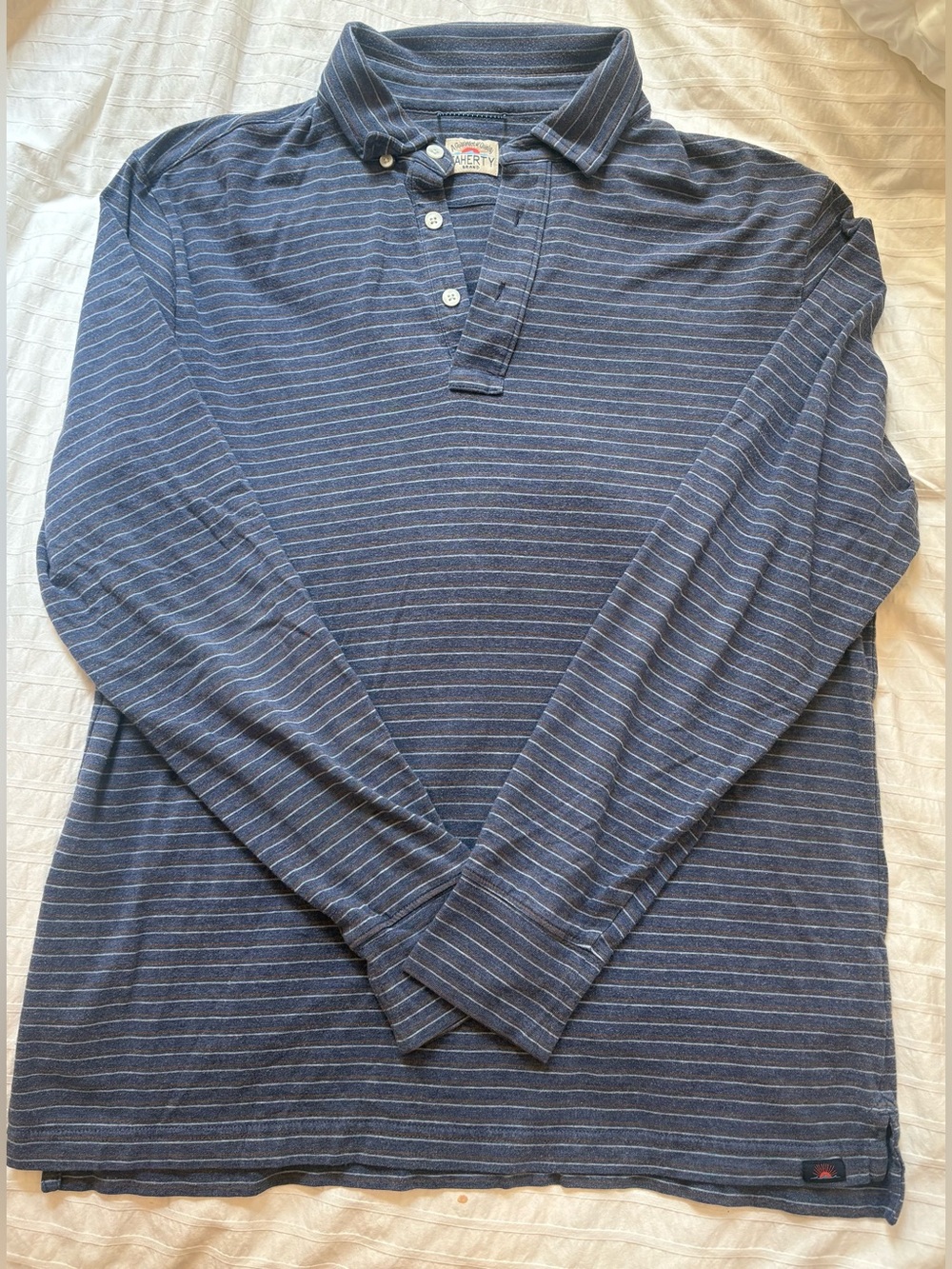 Faherty Navy Blue Striped Long-Sleeve Polo